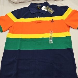 Polo by Ralph Lauren Kids Colorful Striped Polo - Navy, Orange, Yellow, Green